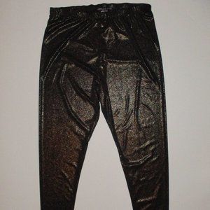 Juniors Pants Black 1X XL Pull On Stretch Waist Gold Sparkle Metallic Deb Party